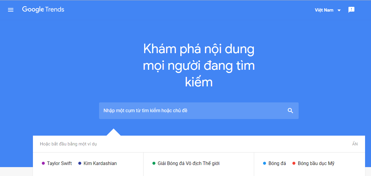 Bạn nhớ chọn quốc gia để nghiên cứu google trend