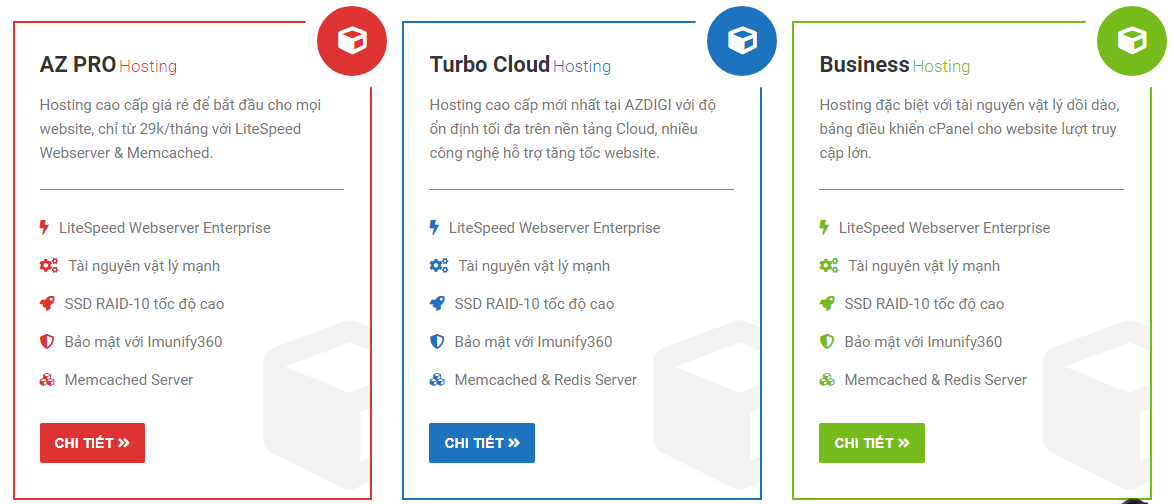 Hiện đang có 3 gói hosting mà AZDIGI cung cấp